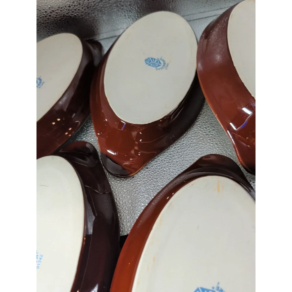 5 Brown Syscoware Individual Baking Au Gratin Casserole ‎ Dish Handles 91342 USA